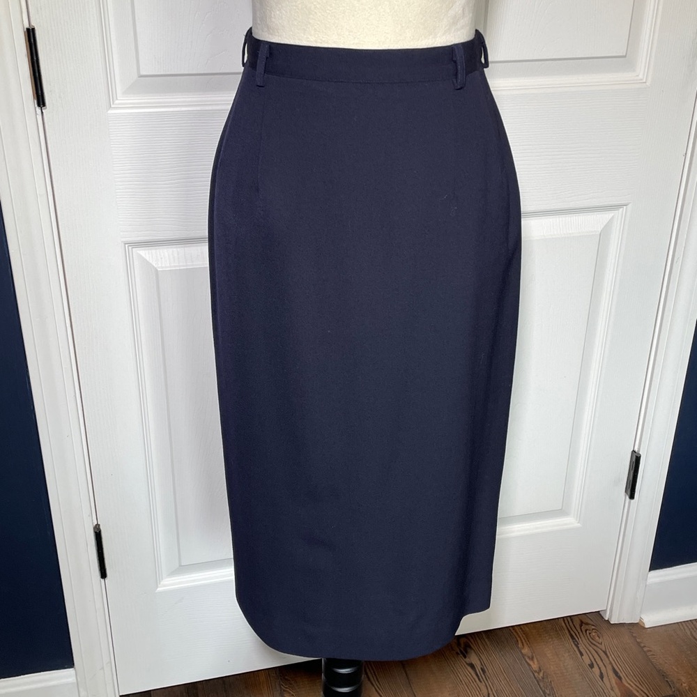Vintage Austin Reed Worsted Wool Navy Pencil Skirt Lined Straight Office Size 8 - Picture 2 of 8